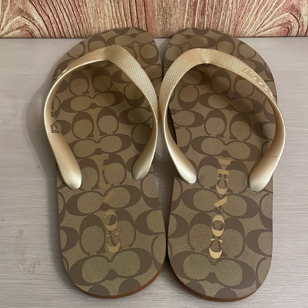 COACH Women's Gold Logo Flip Flop Sandals - Picture 4 of 11